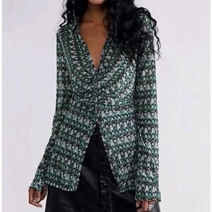 Free People Lucky Shirtee Mesh Blouse Small Green Psychedelic